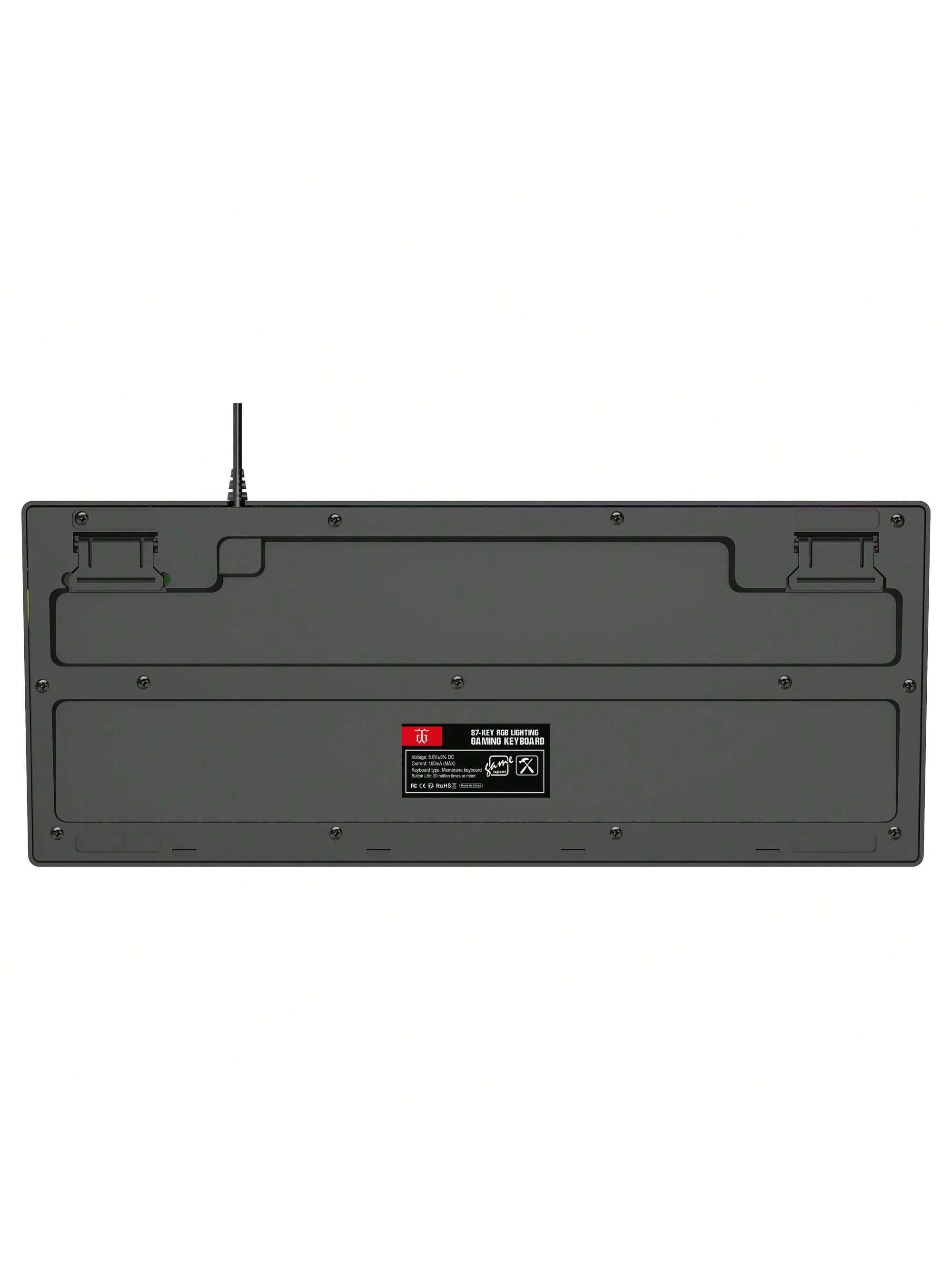 Snpurdiri Rgb Illuminated, Compact Gaming Keyboard, Usb Cable 87-Key Gaming Keyboard, Led Rainbow Backlit Keyboard, Membrane Keyboard, Suitable for Laptop, Pc Gaming, and Work Keyboard