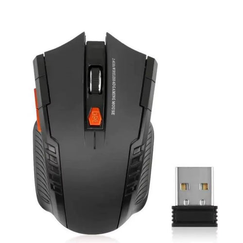 2.4G Wireless Black Mouse, Convenient Battery Powered, 1600DPI Optical Mouse, Computer Gaming Mouse with USB Receiver