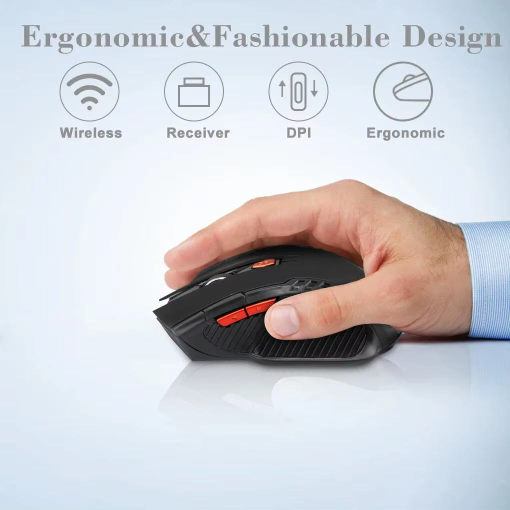 2.4G Wireless Black Mouse, Convenient Battery Powered, 1600DPI Optical Mouse, Computer Gaming Mouse with USB Receiver