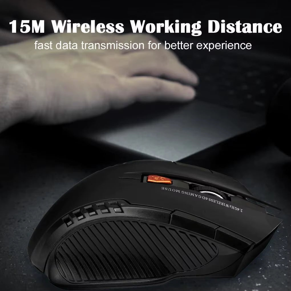 2.4G Wireless Black Mouse, Convenient Battery Powered, 1600DPI Optical Mouse, Computer Gaming Mouse with USB Receiver